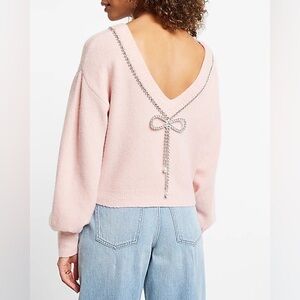 Express Baby Blue Bow Embellished Convertible Sweater